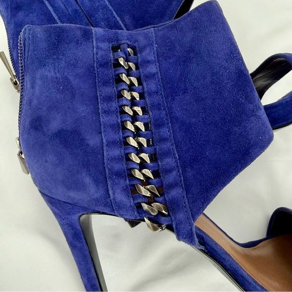 Vince Camuto Freya Open-Toe Heels Size 7 Blue Ankle Cuff Silver Chain Details - Picture 10 of 12